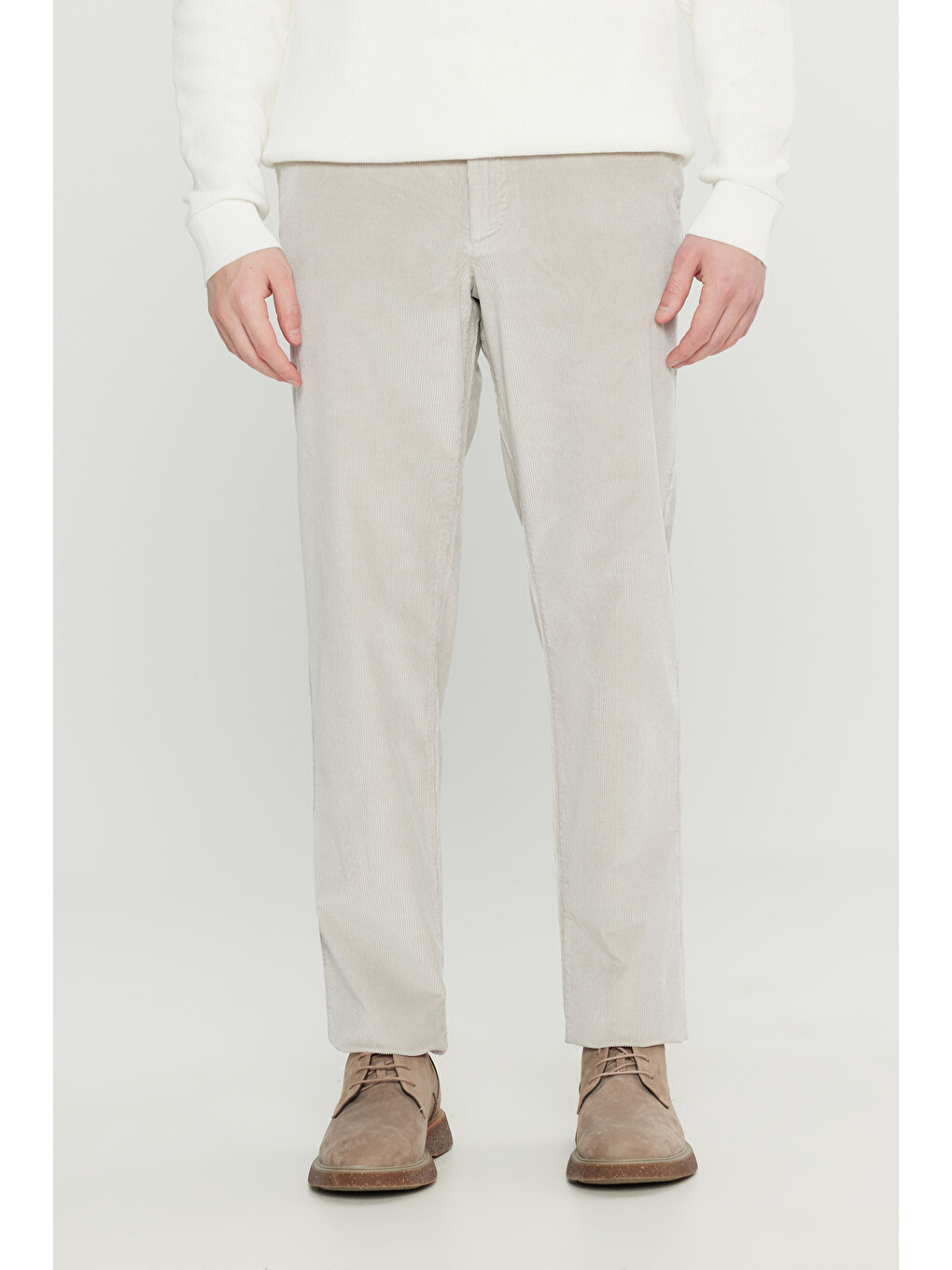 Bej Erkek Taş Pamuklu Slim Fit Dar Kesim Desenli Yan Cepli Pantolon