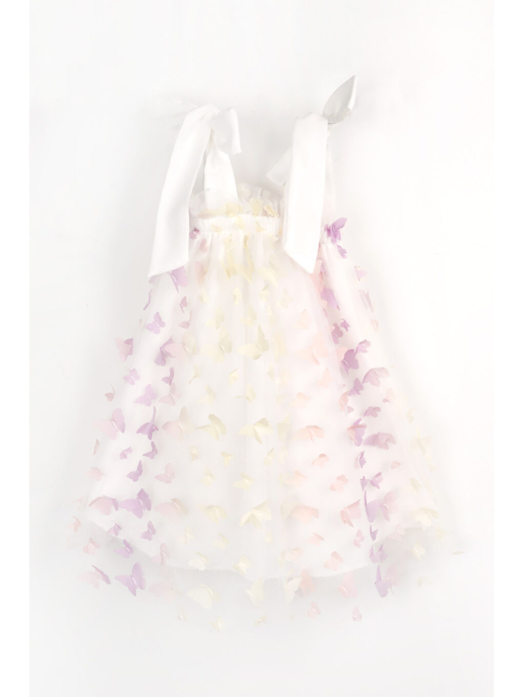 Karışık Çok Renkli Omuzdan Bağlamalı Kelebek Aplikeli Kız Çocuk Elbise - Nikki-5