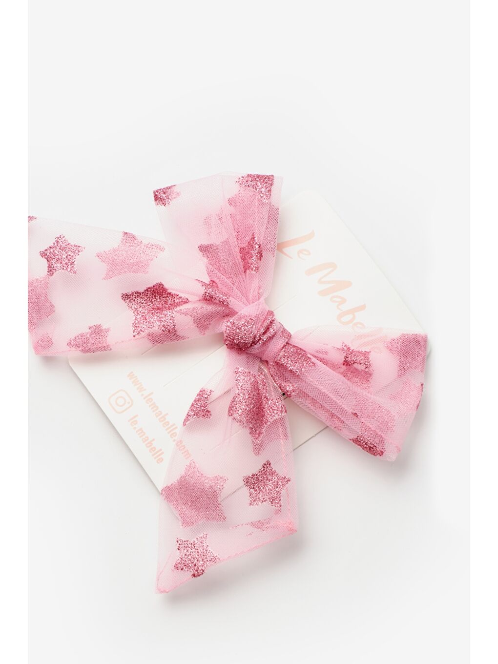 Pembe Gülkurusu Simli Yıldızlı Tül Kız Çocuk Klips Toka-1