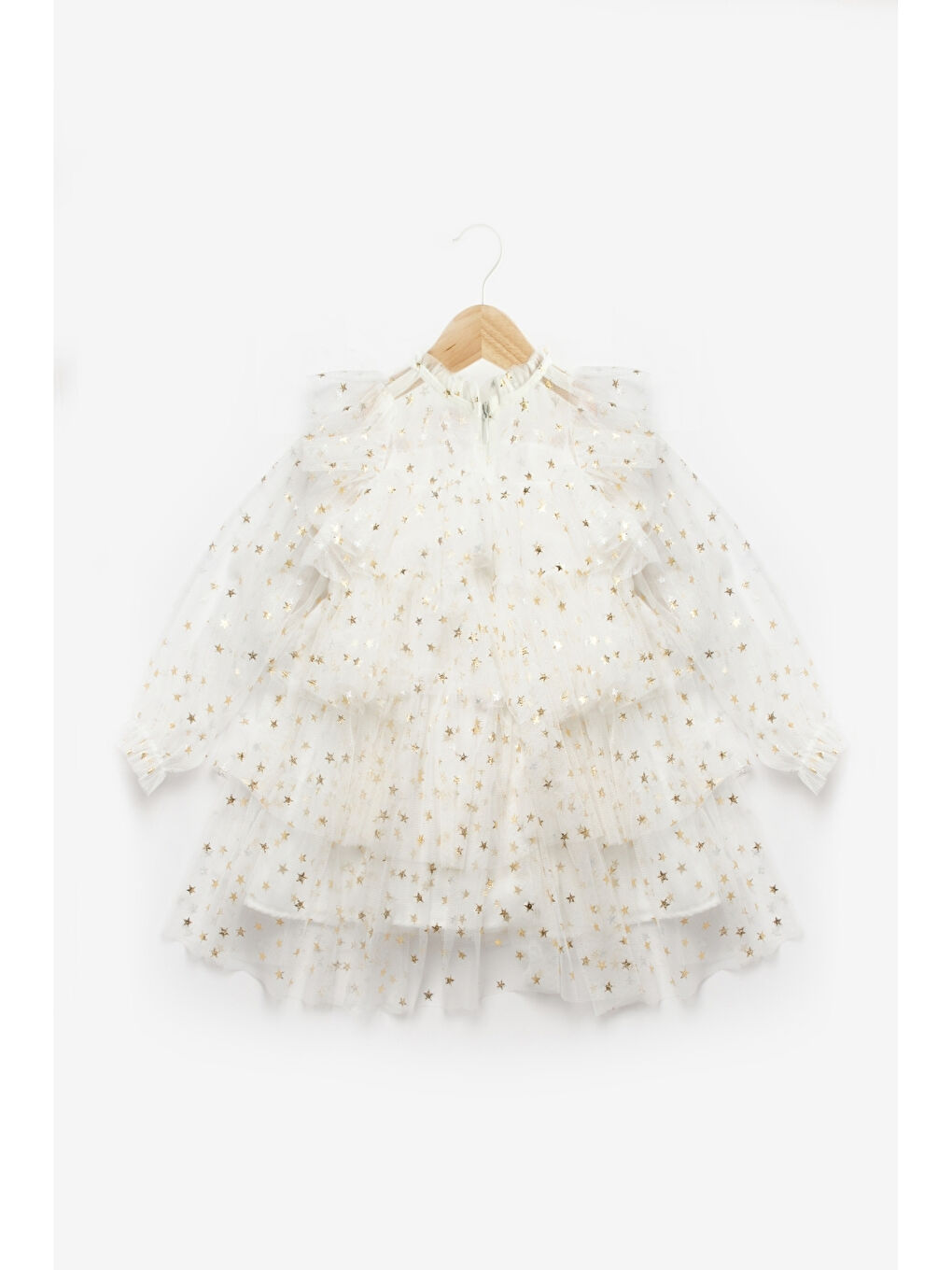Ekru Yıldız Desenli Katlı Kız Çocuk Elbise - Felicia-4