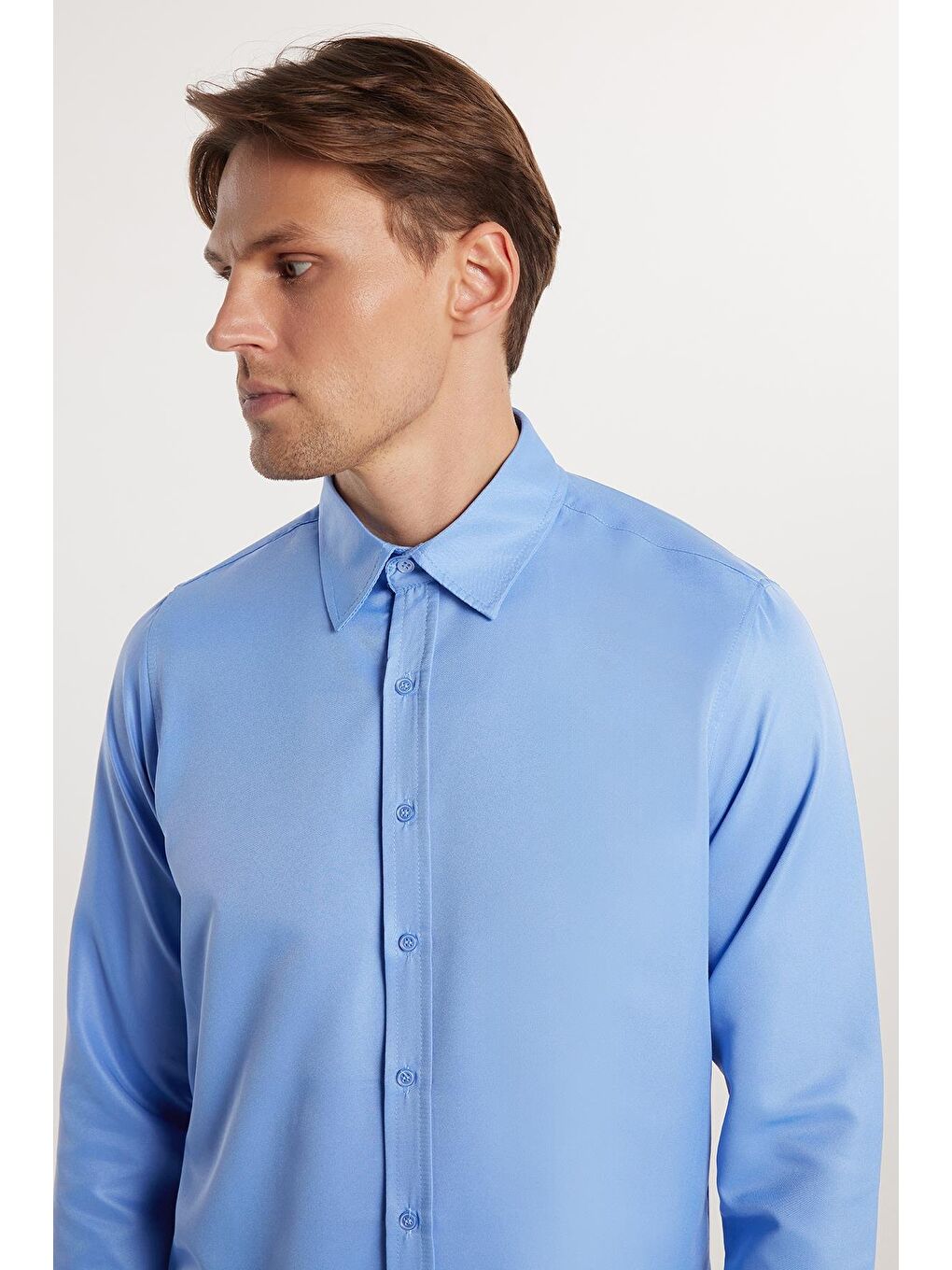 Mavi Slim Fit Kolay Ütülenen Kravatlık Erkek Gömlek-2