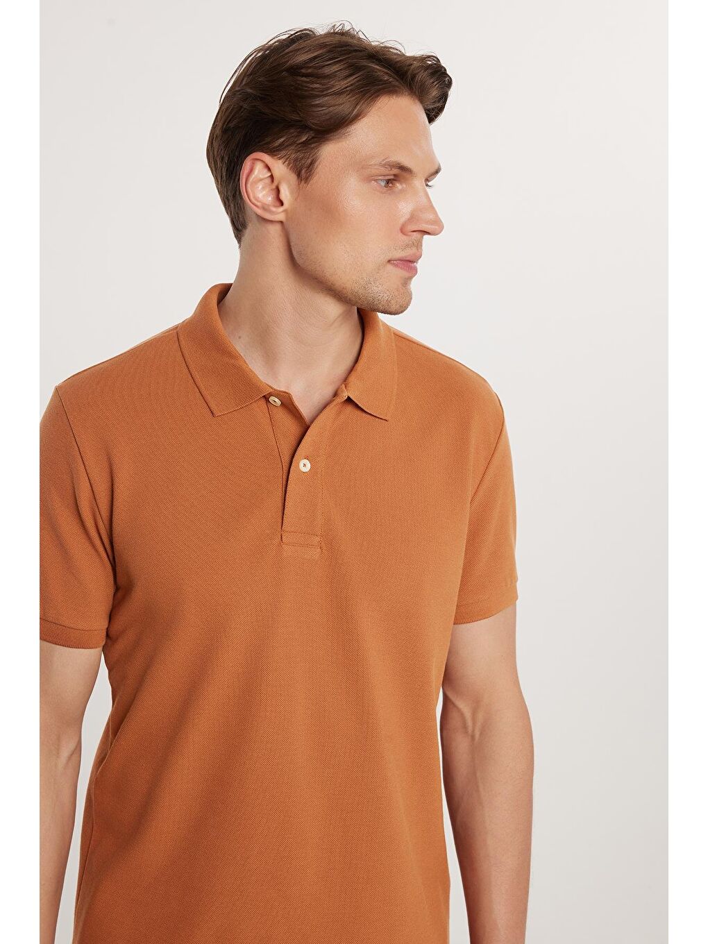 Erkek Slim Fit Dar Kesim %100 Pamuk Düz Pike Kahverengi Polo Yaka Tişört-2