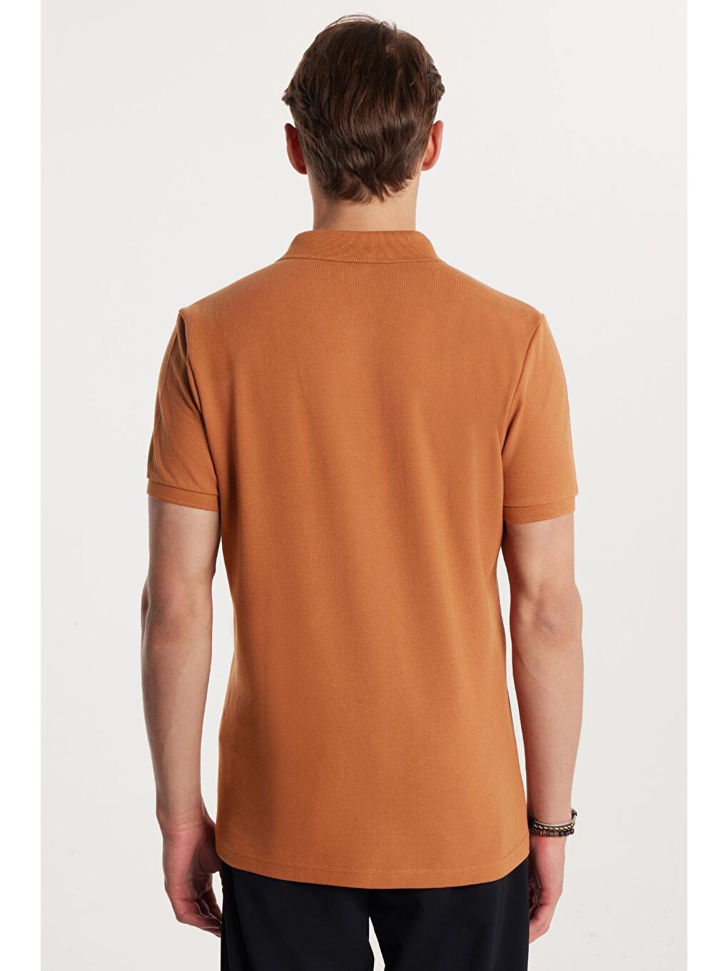 Erkek Slim Fit Dar Kesim %100 Pamuk Düz Pike Kahverengi Polo Yaka Tişört-5