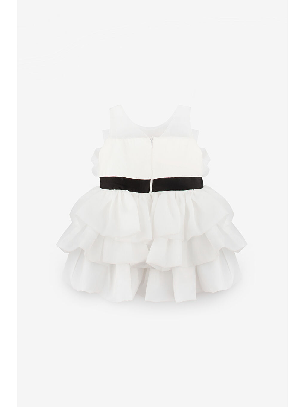 Ekru Önü Fiyonklu Katlı Kız Çocuk Elbise - Laney-1