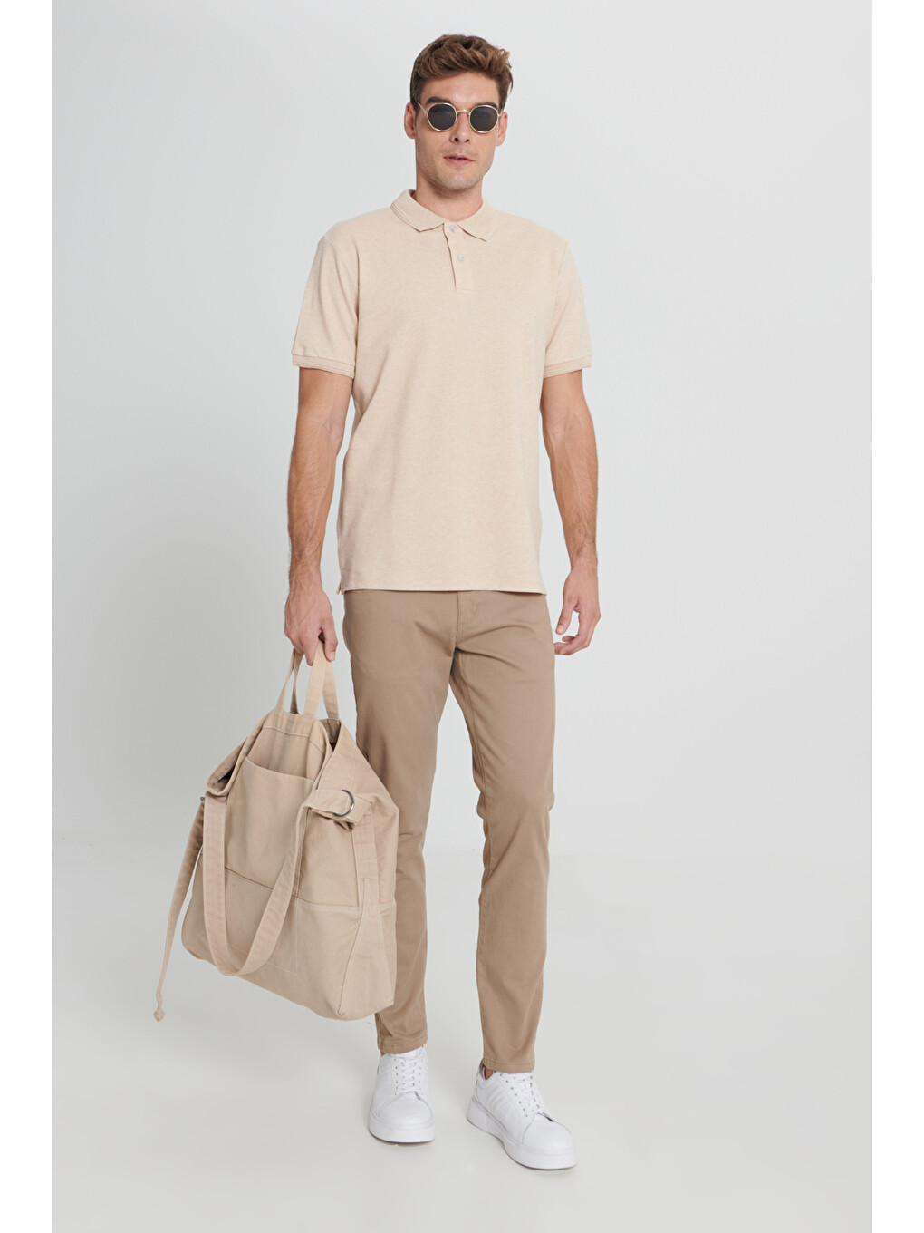 Kahverengi Erkek Sütlü Kahve-ekru Slim Fit Dar Kesim %100 Pamuk Polo Yaka Tişört-1