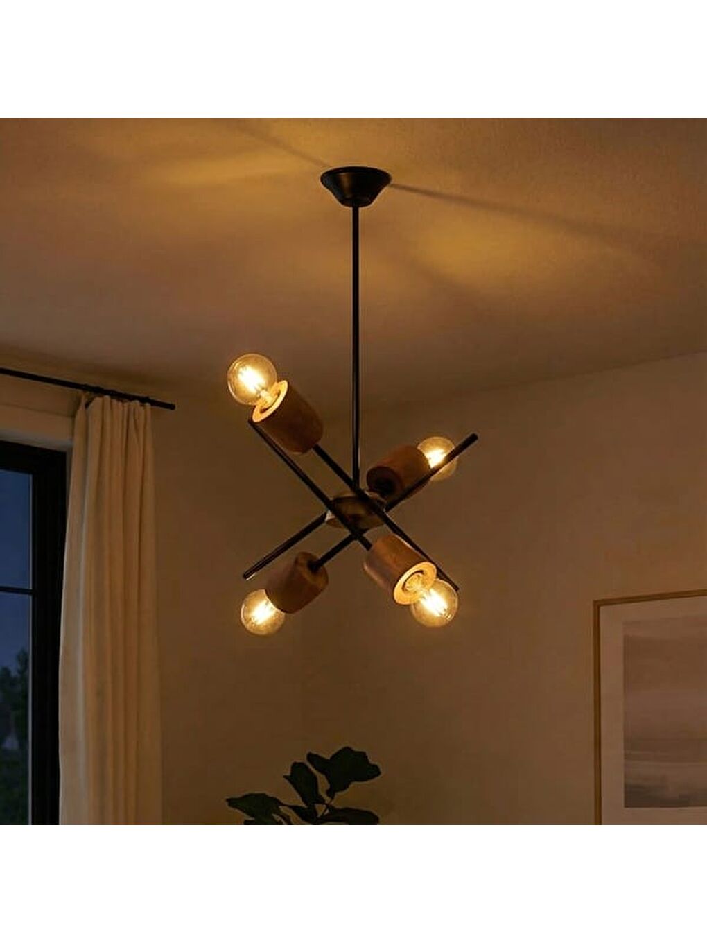 Kahverengi Simurg Ahşap Detaylı 4'lü Avize