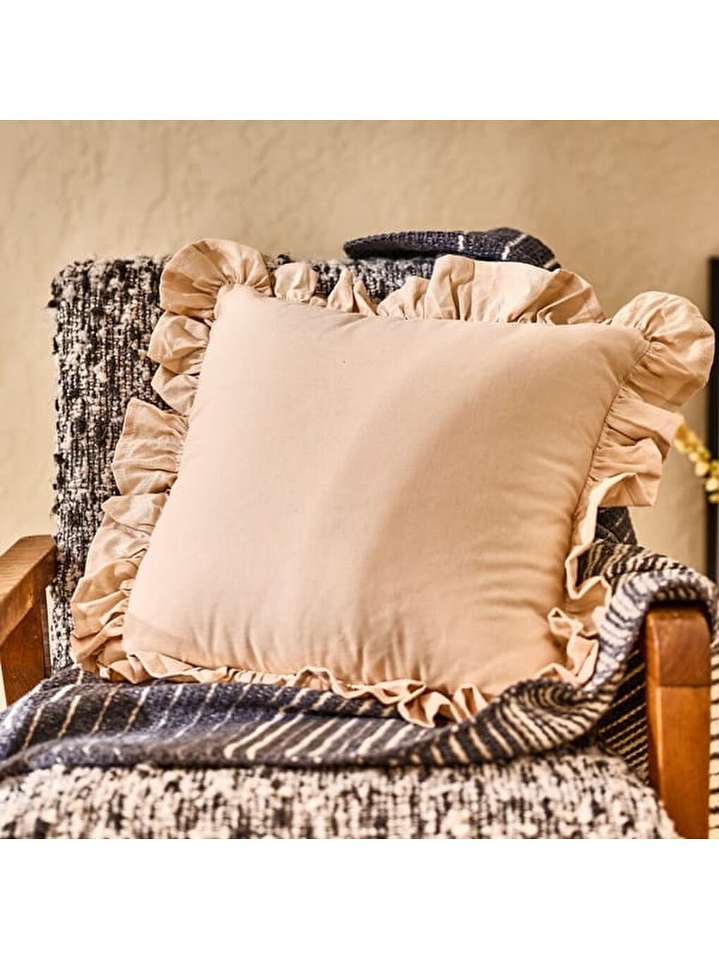 Soft Fancy Kırlent - Bej - 40x40 cm-6