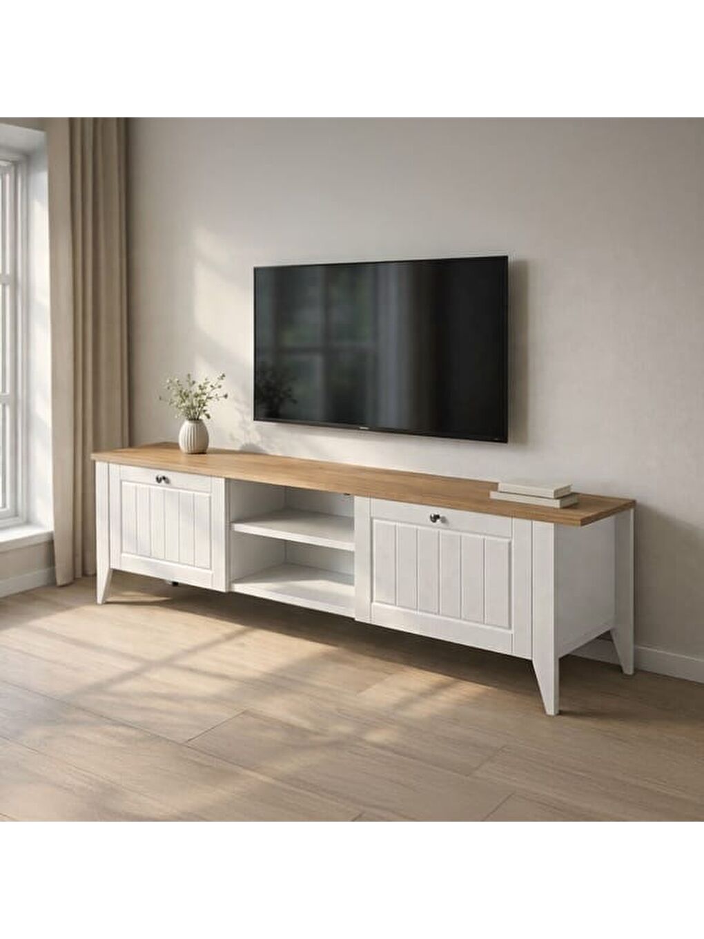 Mona Tv Ünitesi - Beyaz / Sepet - 160 cm