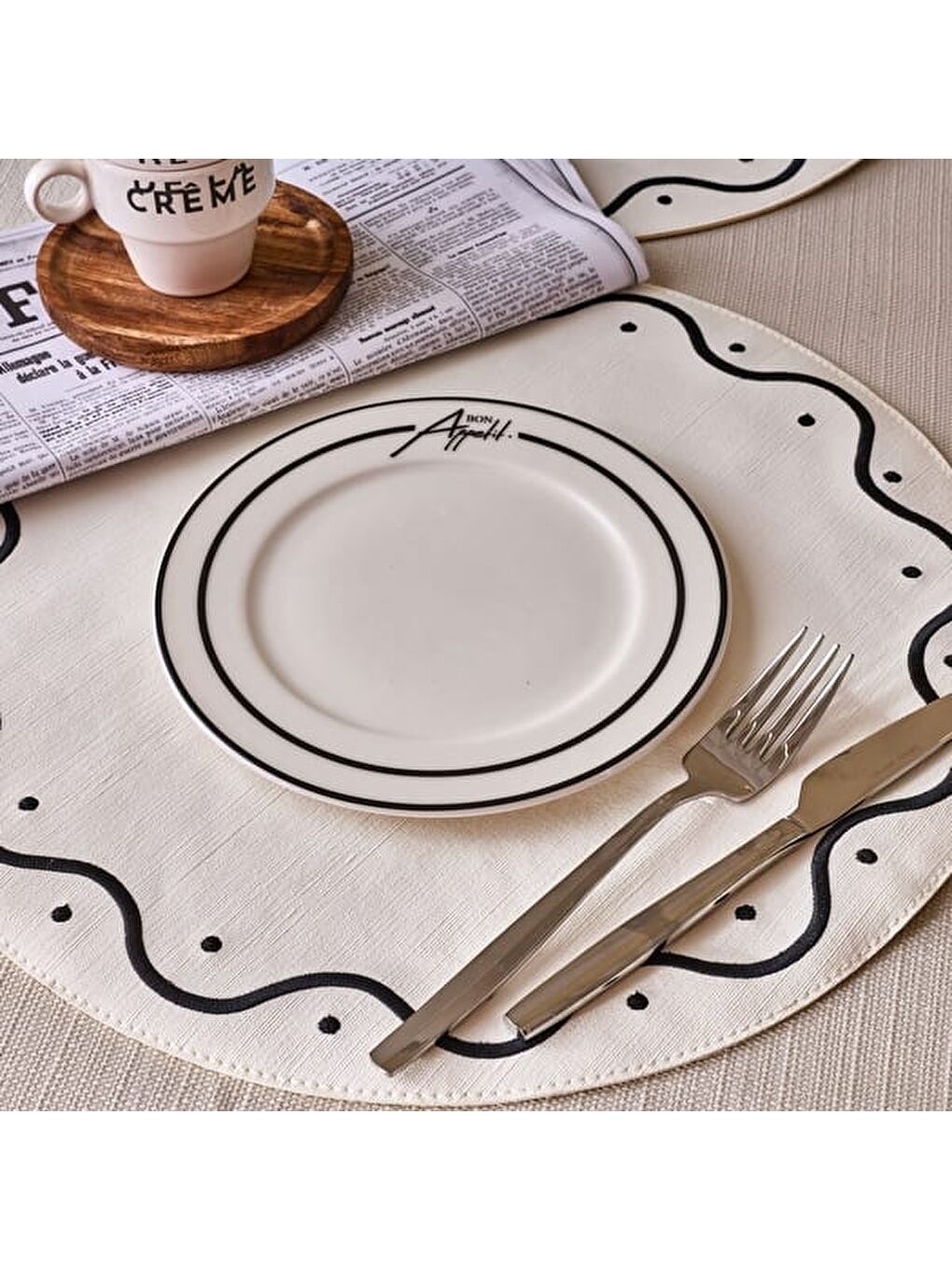 Kitchen Elegant Curves Porselen Servis Tabağı - Siyah / Beyaz - 25 cm-6