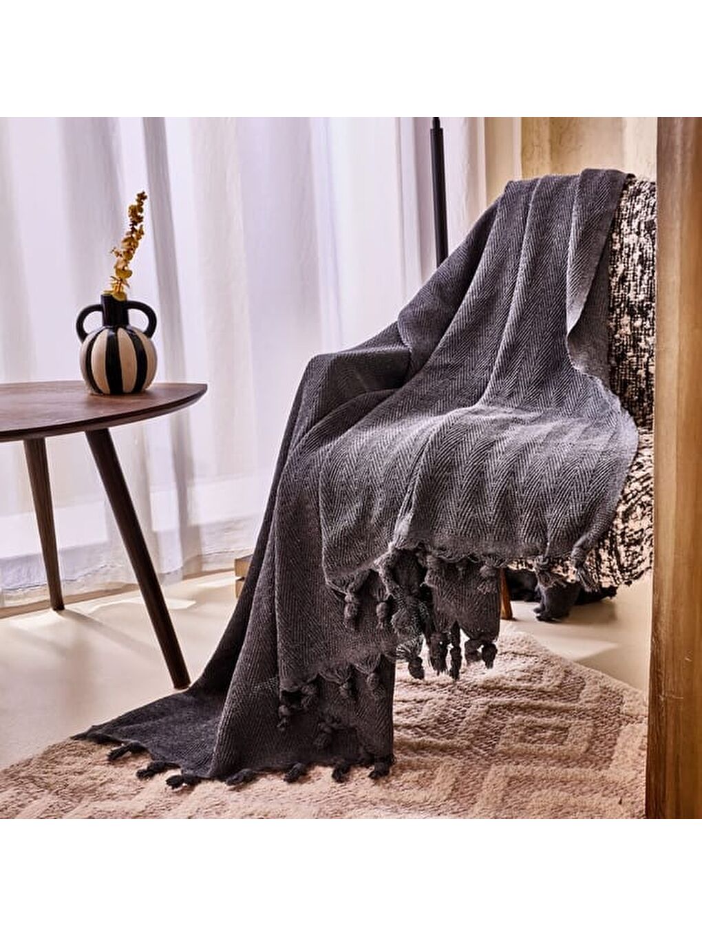 Soft Koltuk Şalı - Antrasit - 180x200 cm-4