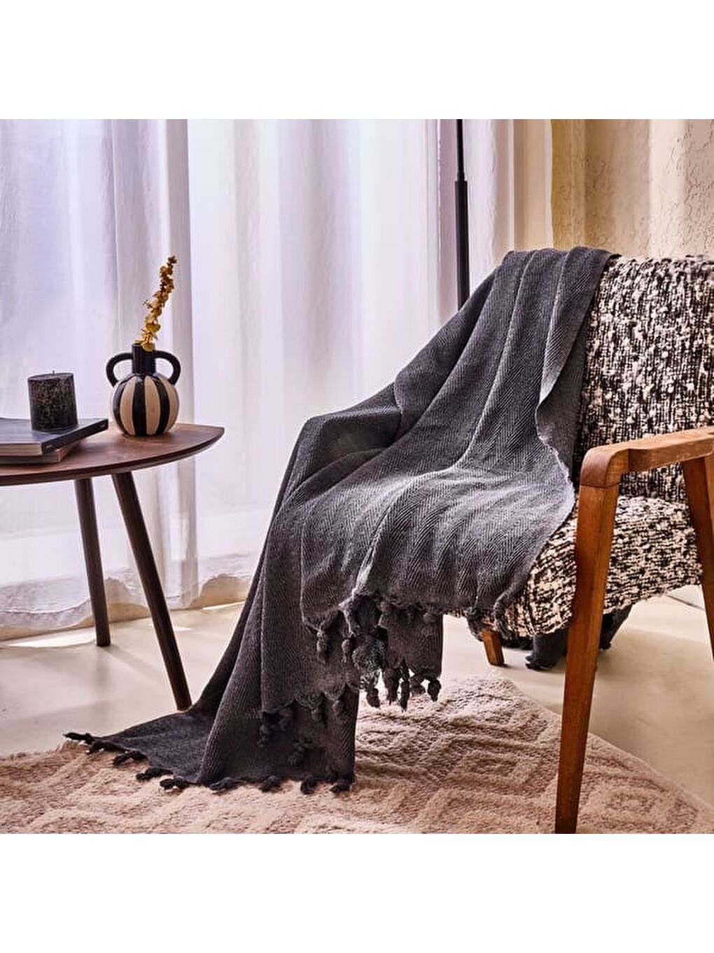 Soft Koltuk Şalı - Antrasit - 180x200 cm-5