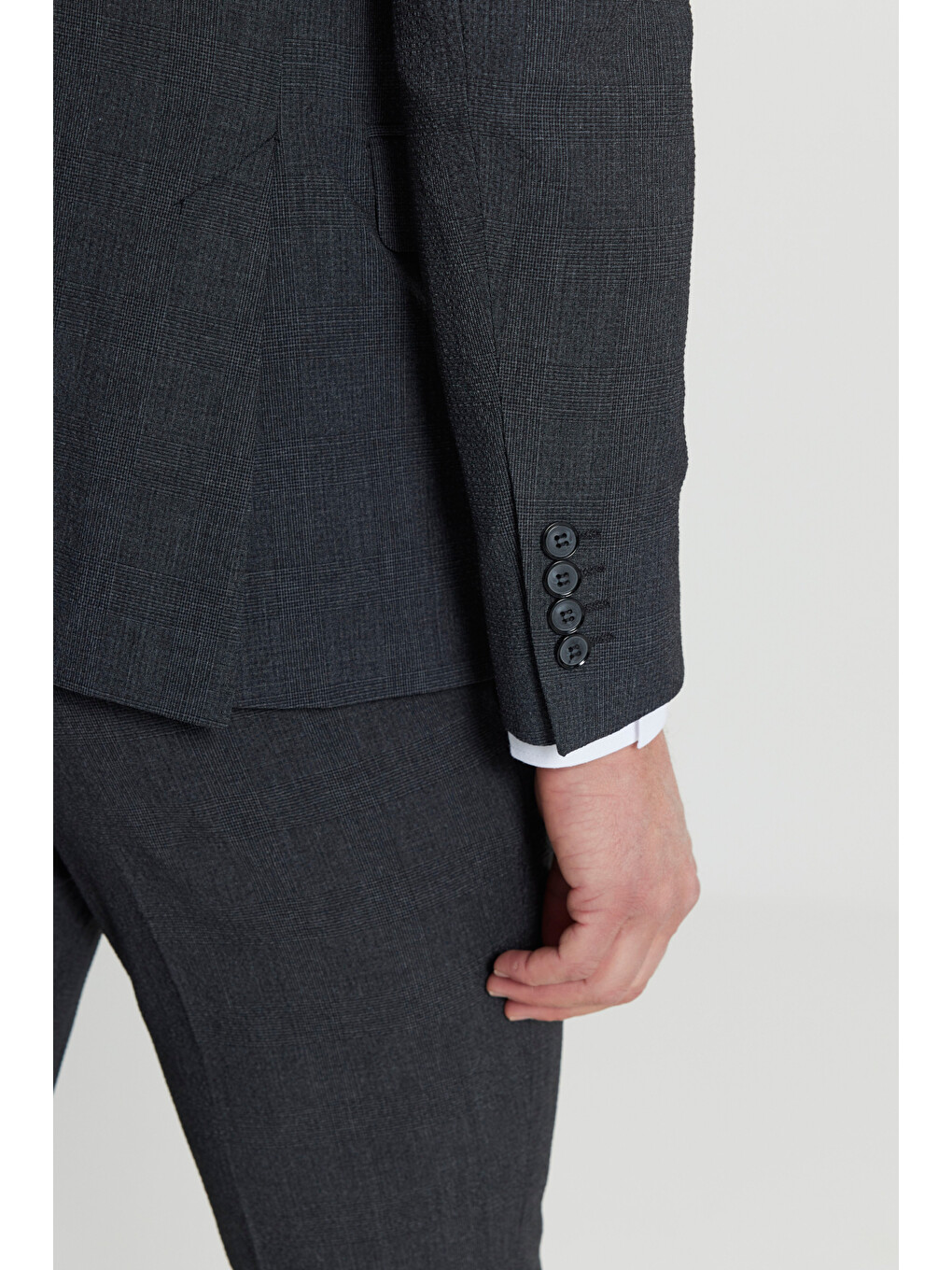 Erkek Antrasit Slim Fit Dar Kesim Kırlangıç Yaka Desenli Kapak Cepli Esnek Kruvaze Takım Elbise-7