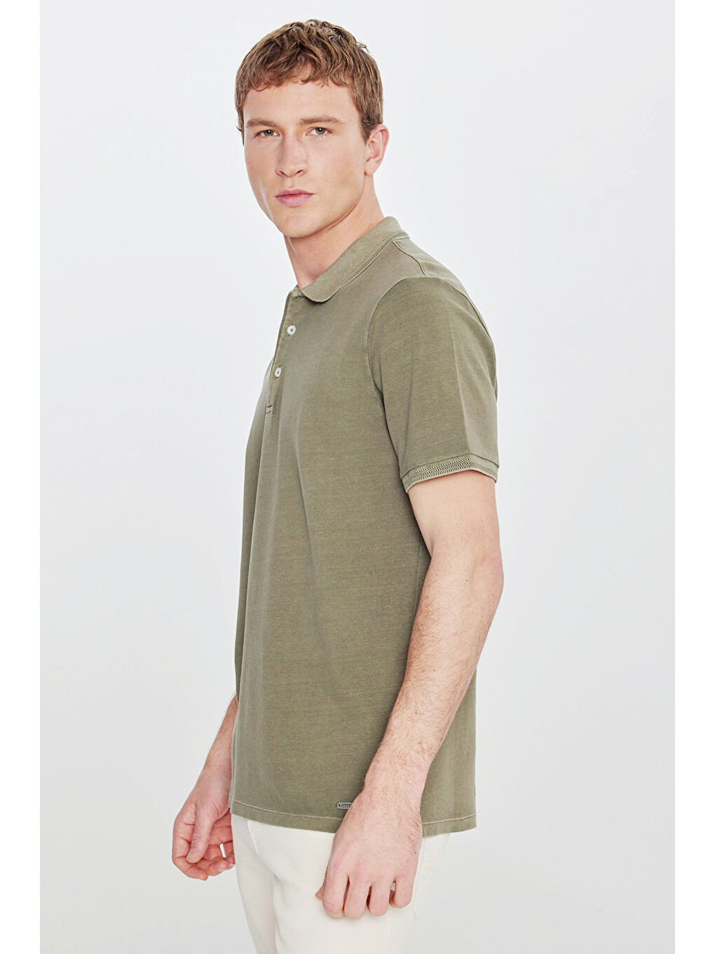 Erkek Haki %100 Pamuk Standart Fit Normal Kesim Polo Yaka Tişört-2