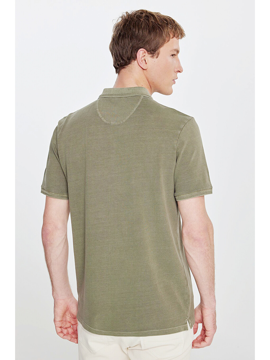 Erkek Haki %100 Pamuk Standart Fit Normal Kesim Polo Yaka Tişört-4