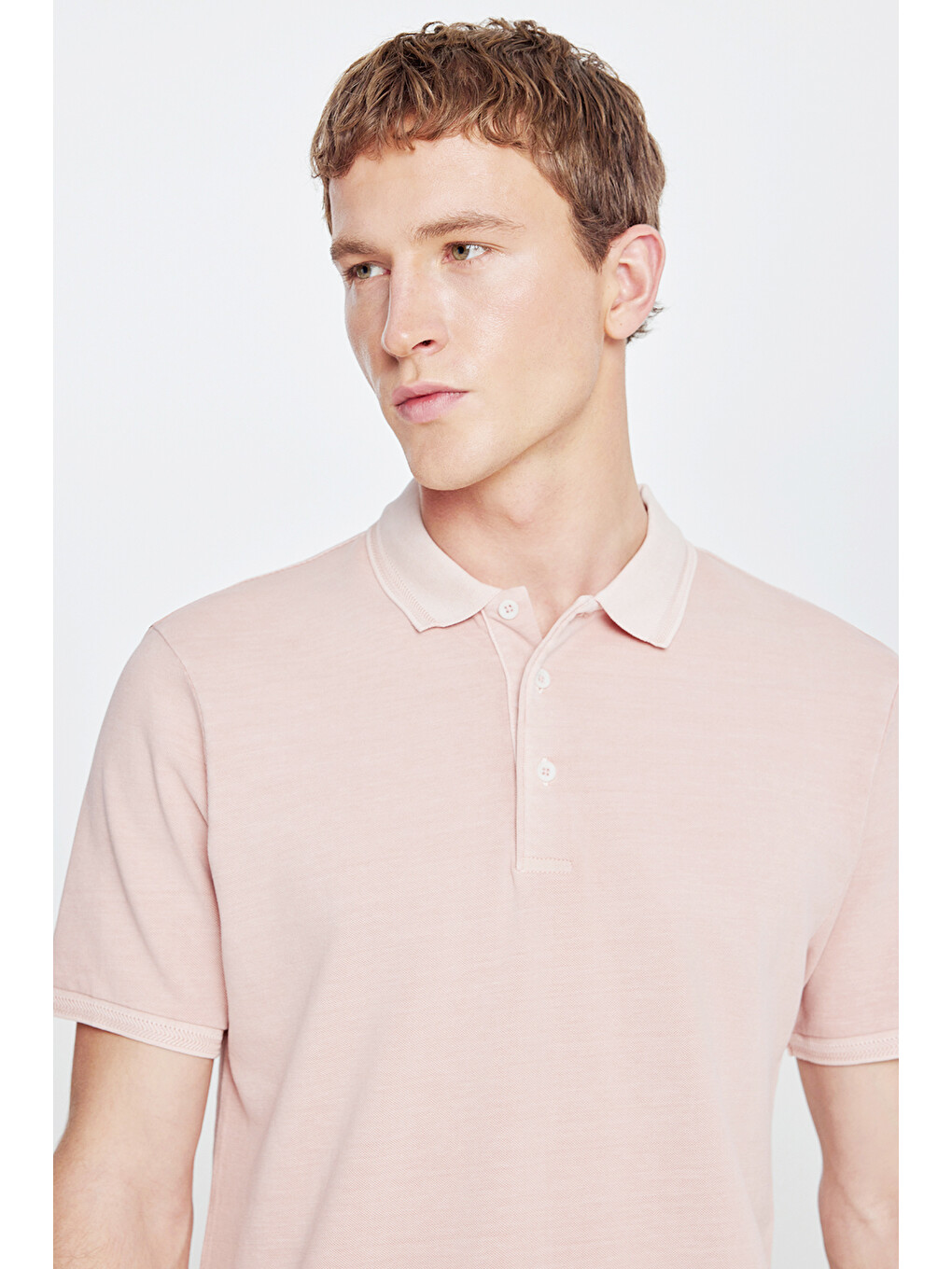 Pembe Erkek Gül Kurusu %100 Pamuk Standart Fit Normal Kesim Polo Yaka Tişört-3