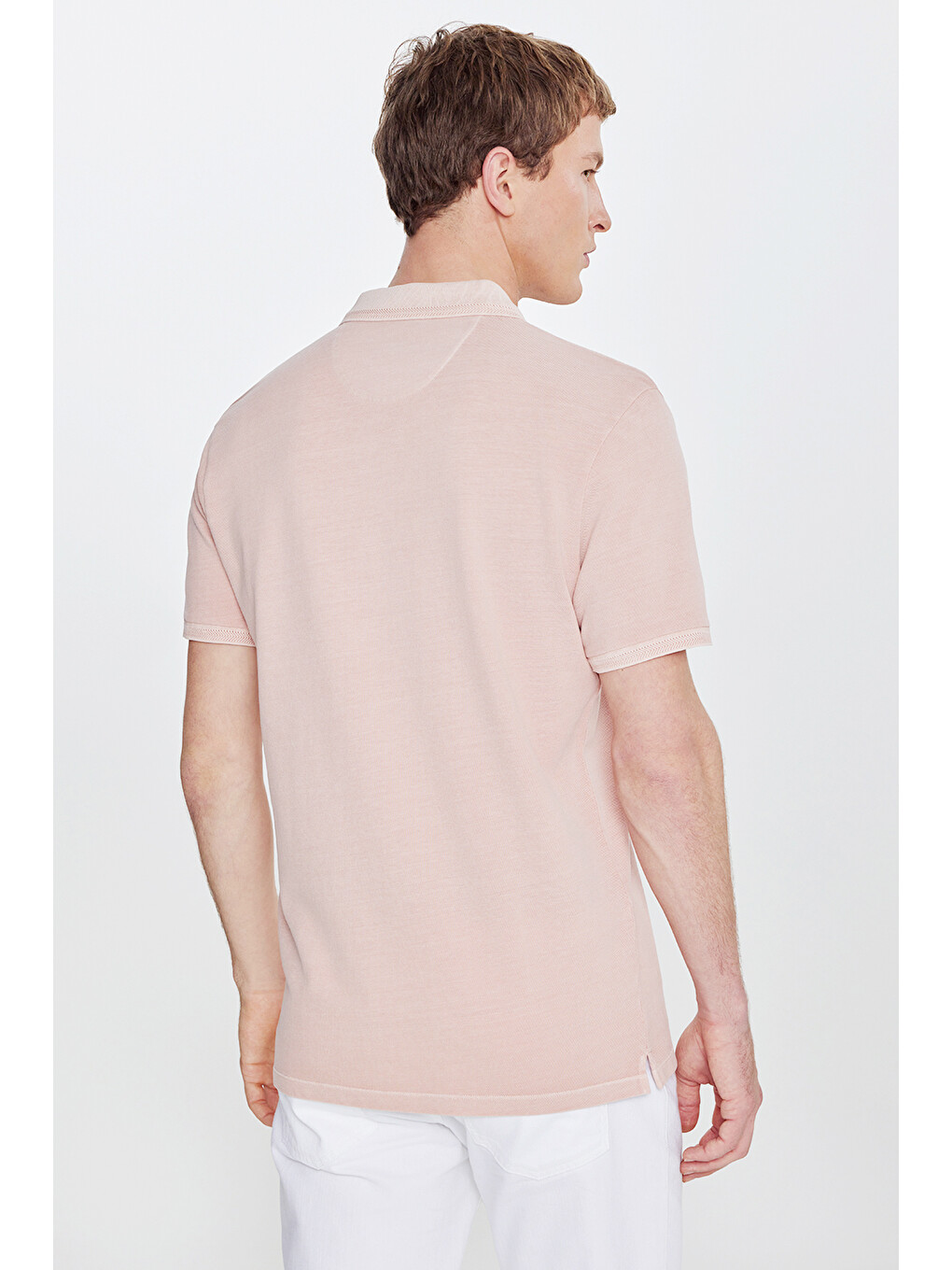 Pembe Erkek Gül Kurusu %100 Pamuk Standart Fit Normal Kesim Polo Yaka Tişört-4