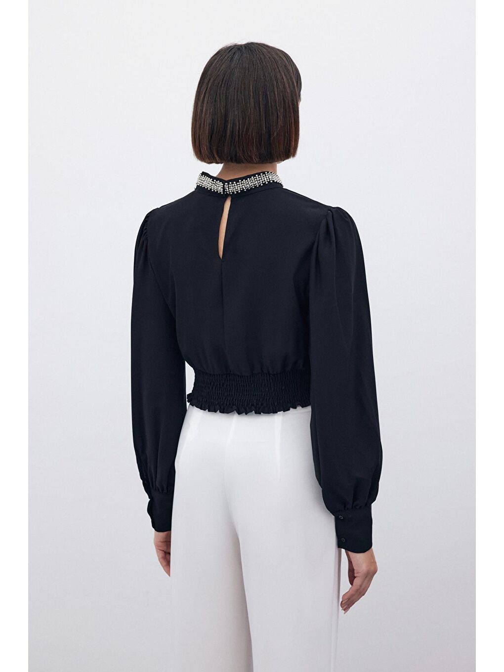 Bel Detaylı Cepli Pantolon - Ekru-7