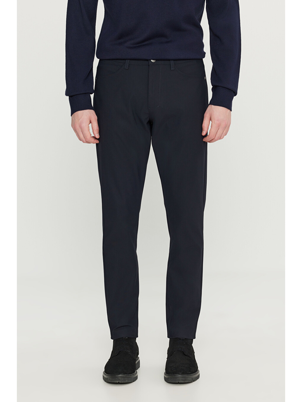Erkek Lacivert Slim Fit Dar Kesim 5 Cepli Casual Pantolon-1
