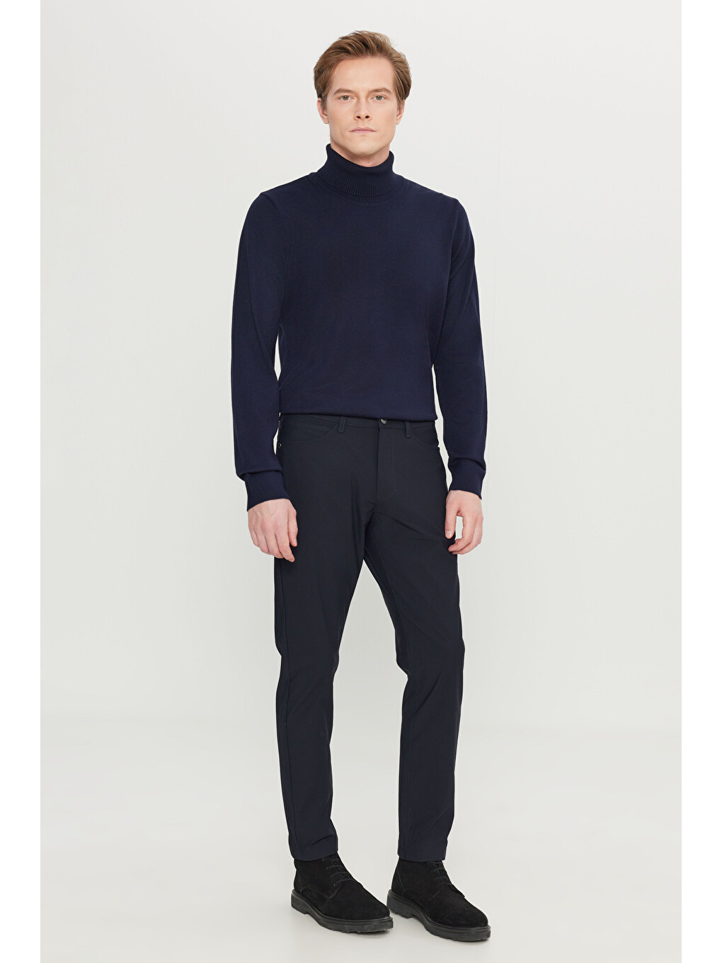 Erkek Lacivert Slim Fit Dar Kesim 5 Cepli Casual Pantolon-2