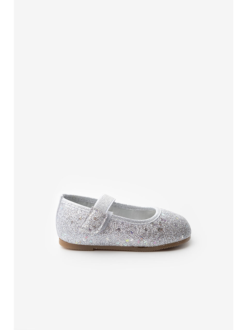Gri Gümüş Kelebek Simli Kız Çocuk Babet Ayakkabı-1