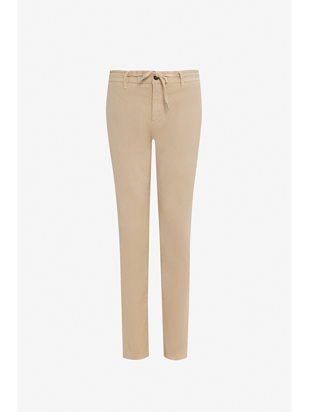 Erkek Bej Pamuklu Slim Fit Dar Kesim Diagonal Desenli Yan Cepli Casual Pantolon