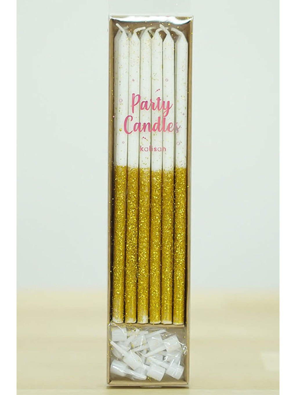 Sarı Altın Simli 12'li Mum Set-1