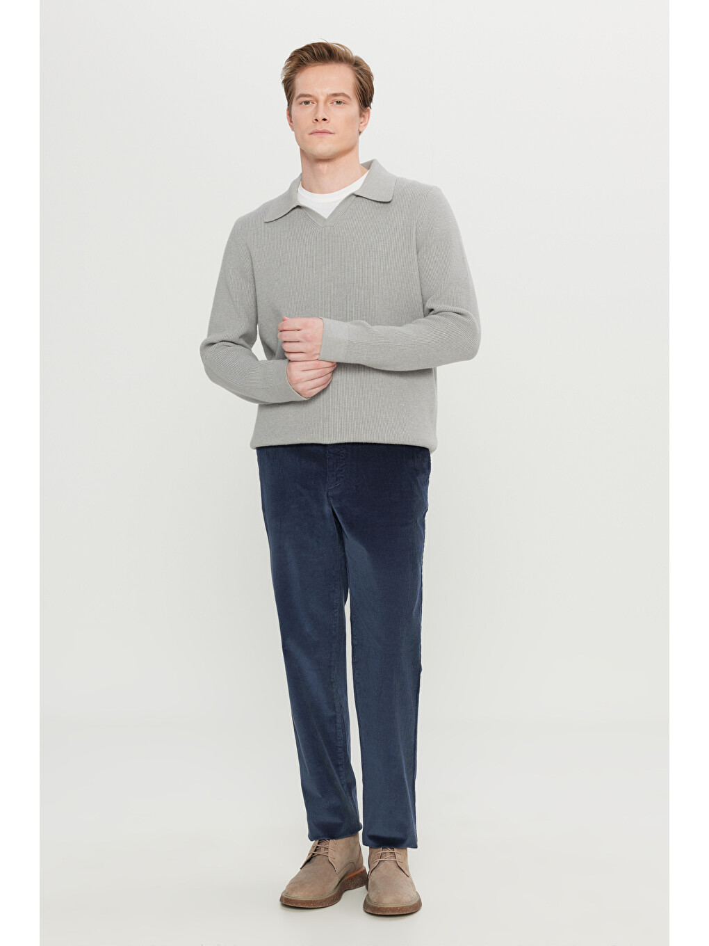 Erkek Lacivert Pamuklu Slim Fit Dar Kesim Desenli Yan Cepli Pantolon-1