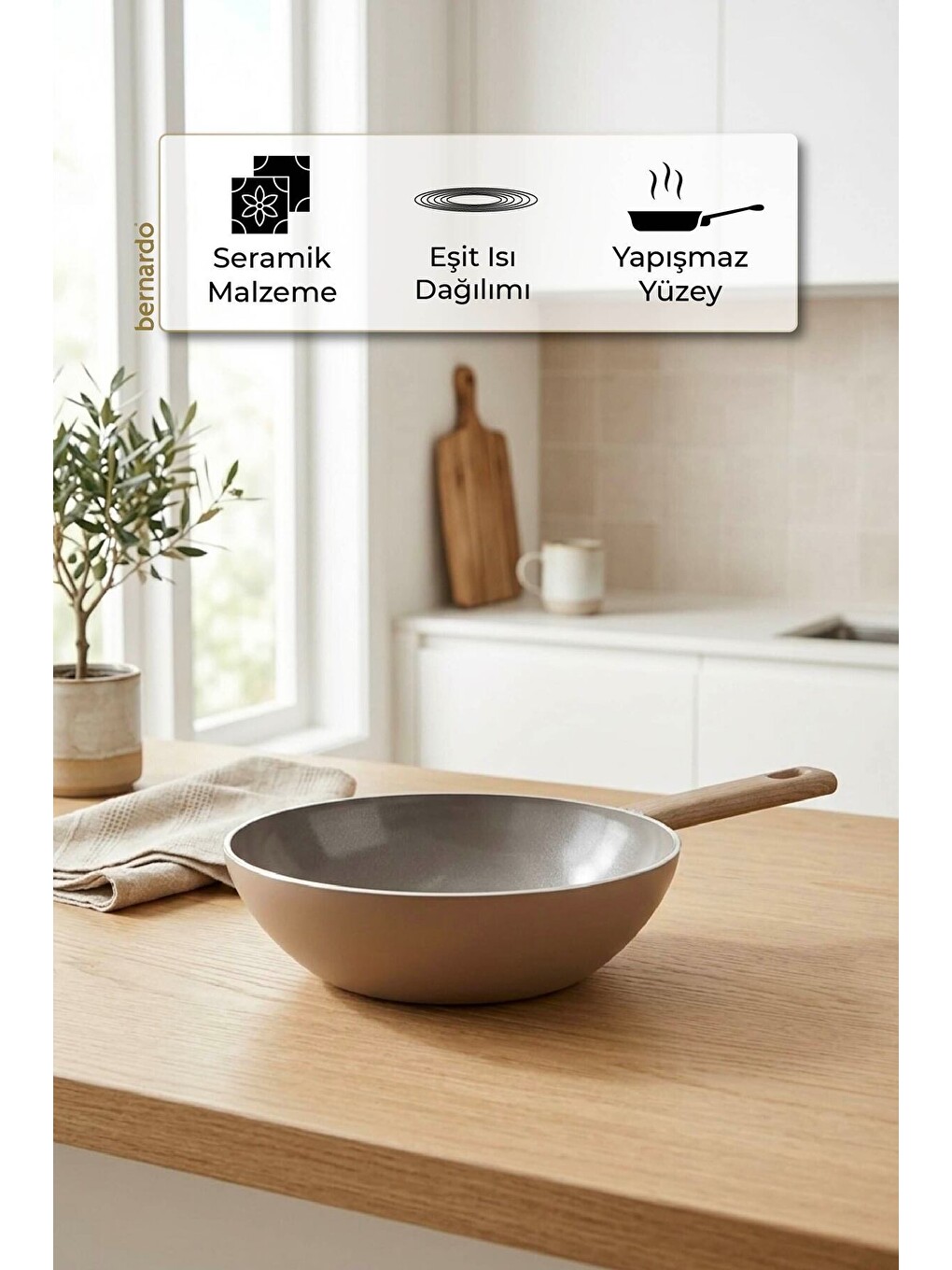 Natura Seramik Wok Tava Kahverengi 24cm-6