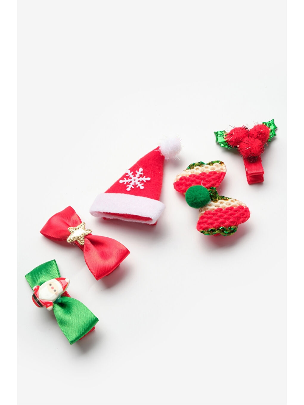 Kırmızı Fiyonk Detaylı 5'li Yılbaşı Kız Çocuk Toka Set-1