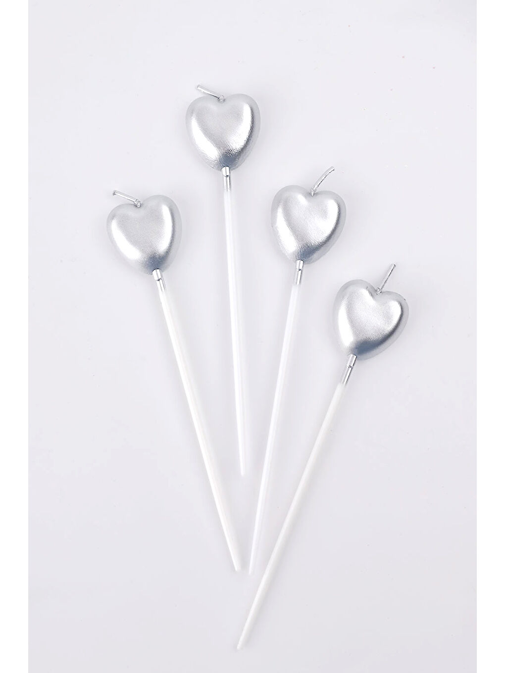 Gri Gümüş 4'lü Kalp Mum-1