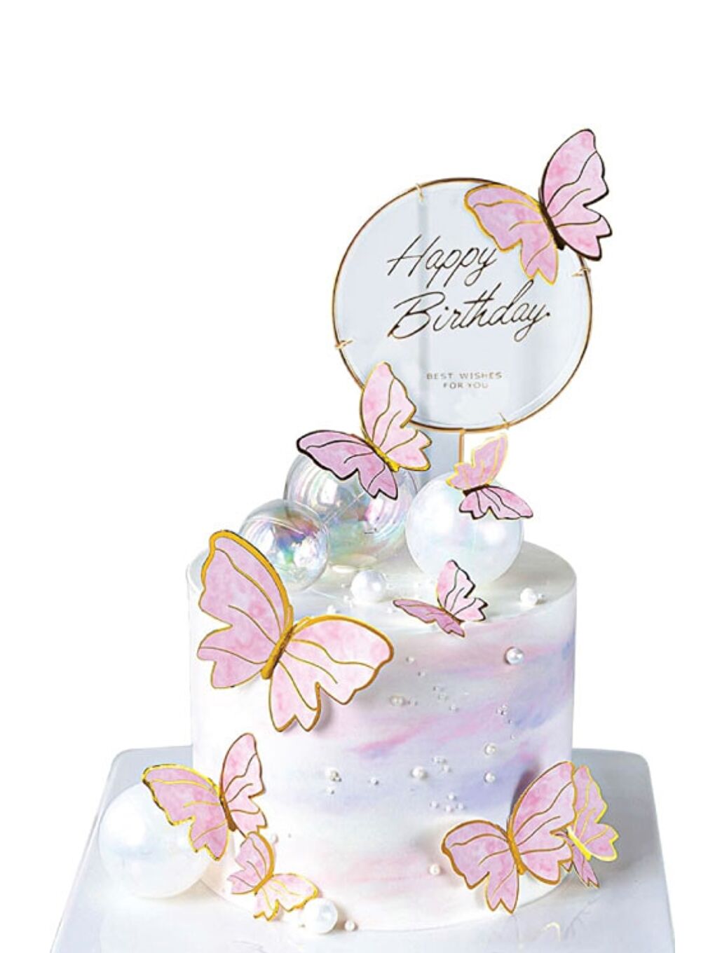 Pembe Kelebekli Çubuk Pasta Süsü-1