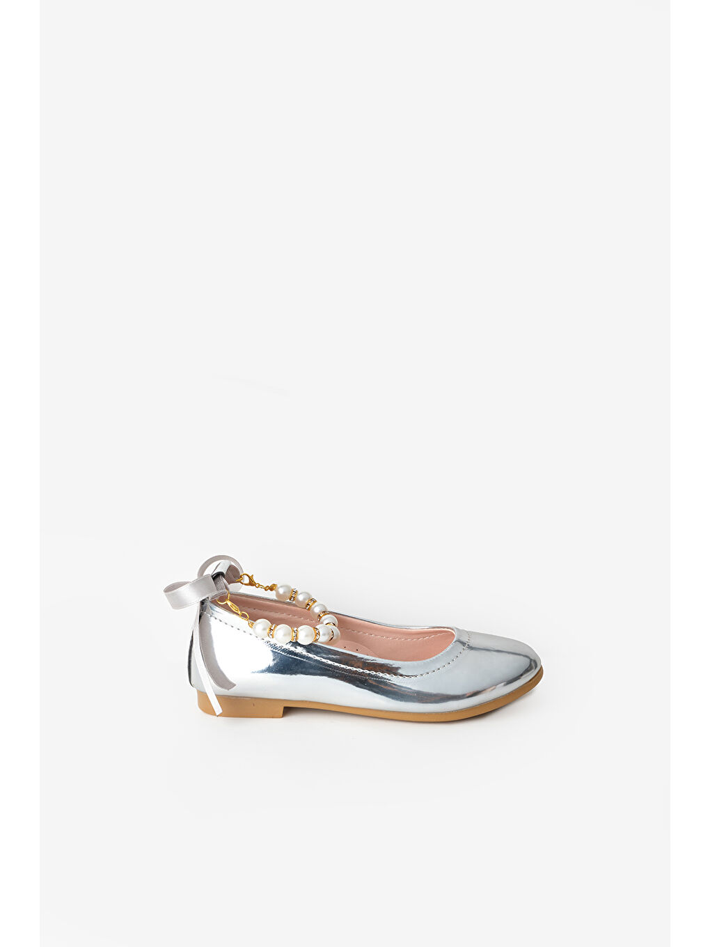 Gri Gümüş İncili Topuğu Fiyonklu Kız Çocuk Ayakkabı-1