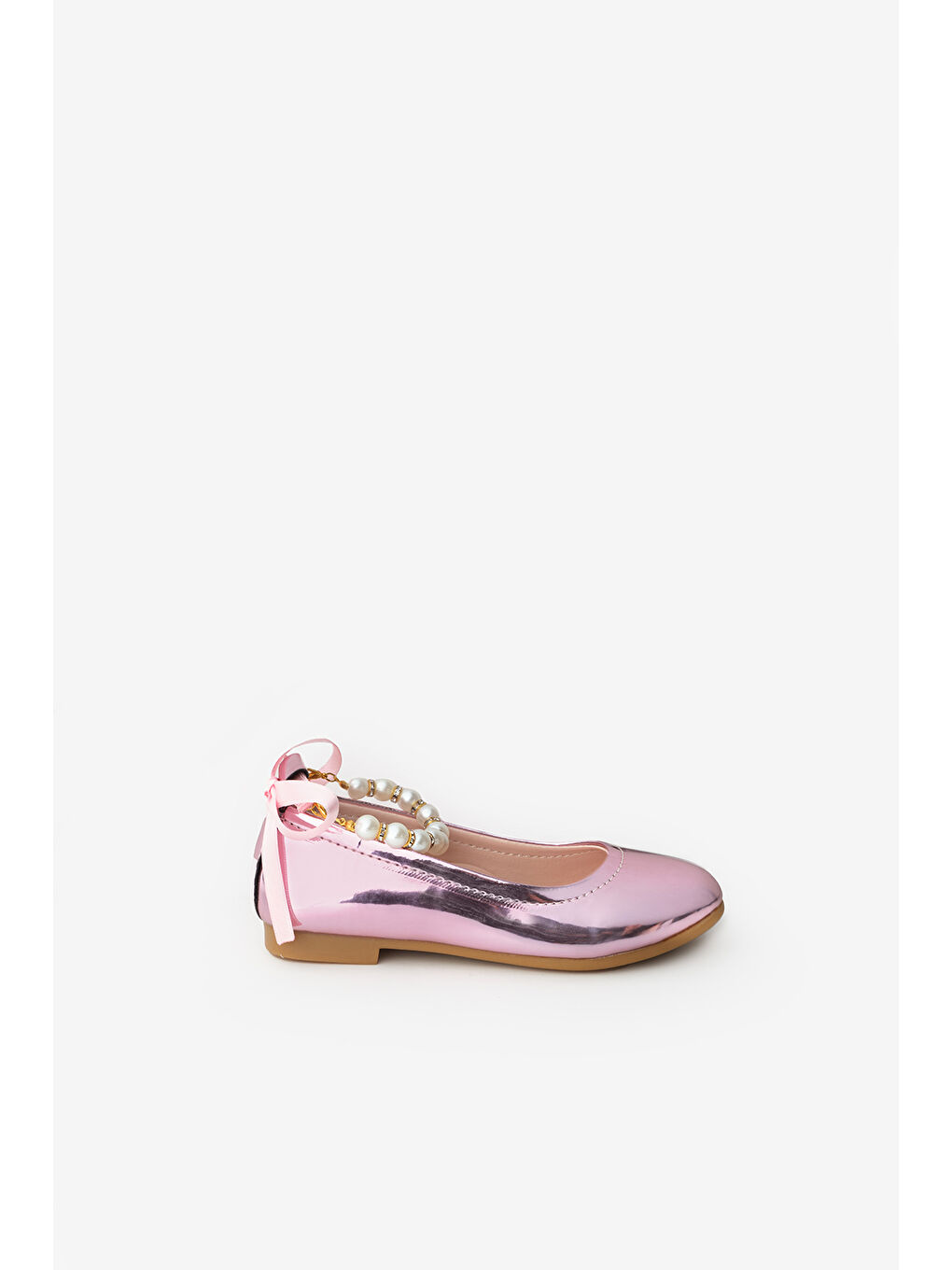 Pembe İncili Topuğu Fiyonklu Kız Çocuk Ayakkabı-1