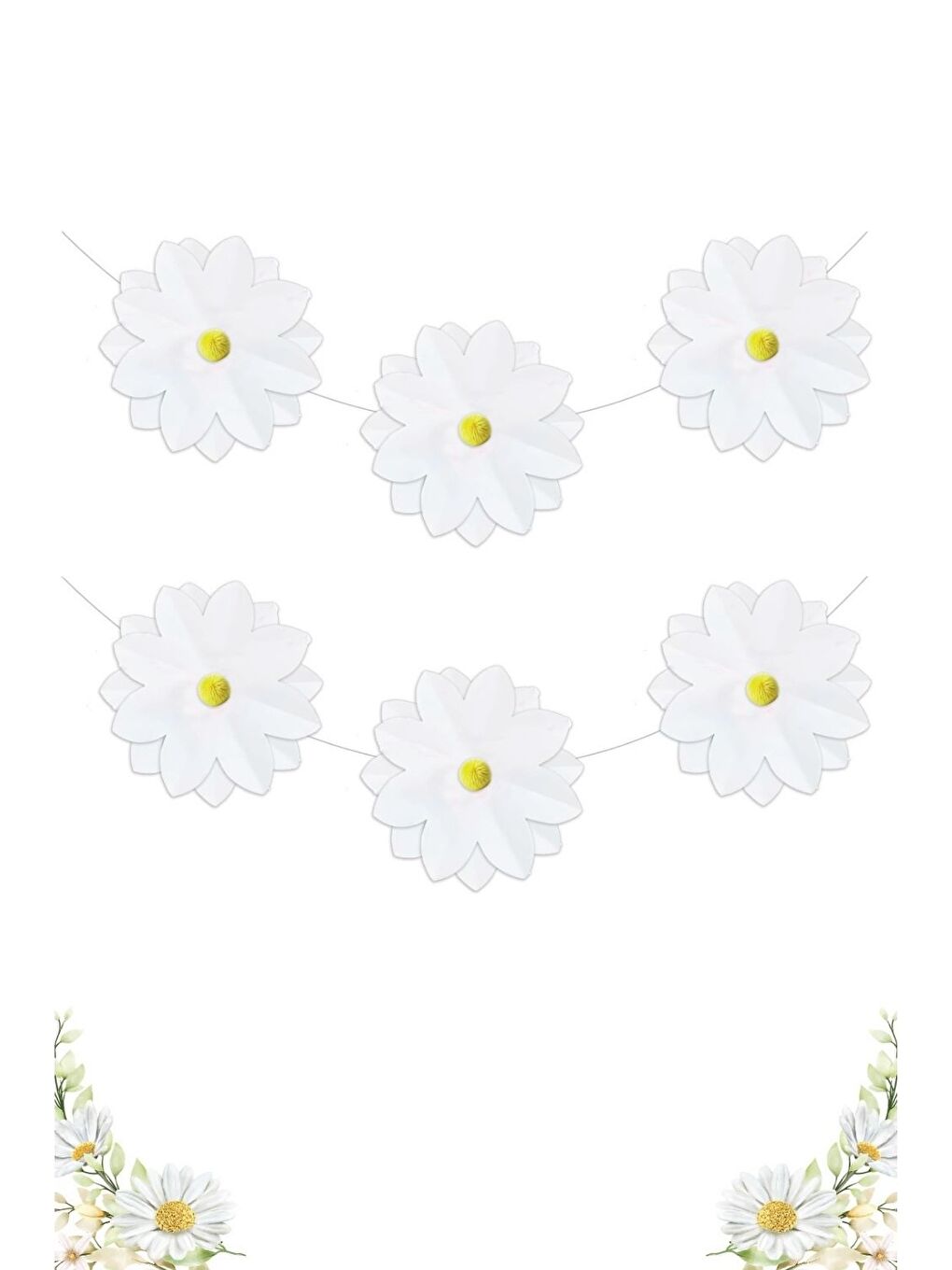 Beyaz Papatya Temalı Ponponlu Banner-1