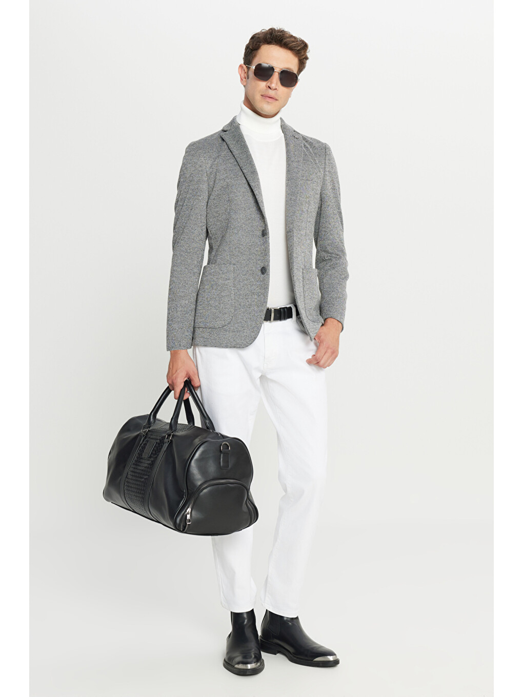 Erkek Antrasit Pamuklu Slim Fit Dar Kesim Mono Yaka Torba Cepli Çizgili Esnek Ceket-1
