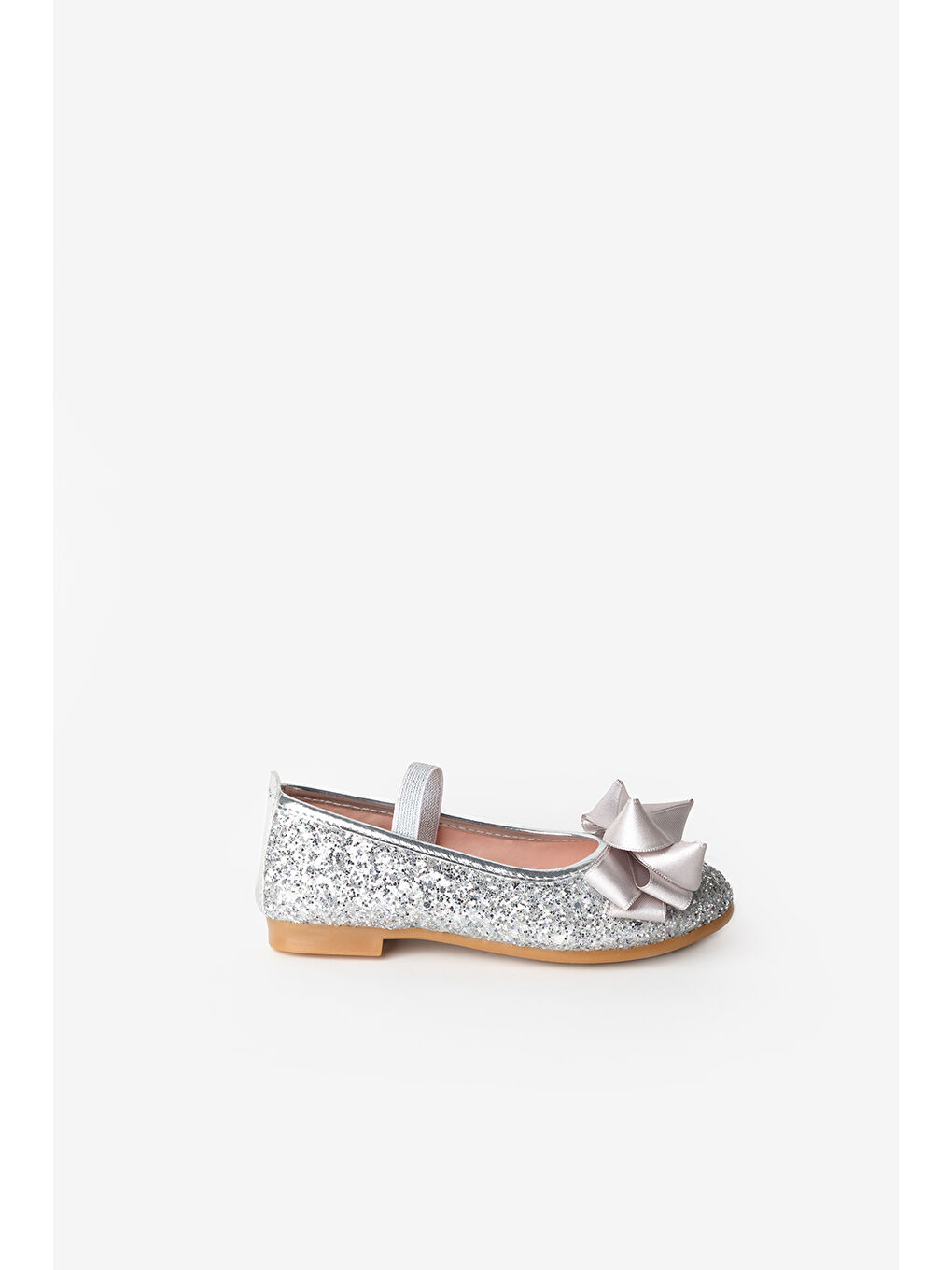 Gri Gümüş Fiyonklu Simli Kız Çocuk Ayakkabı-2