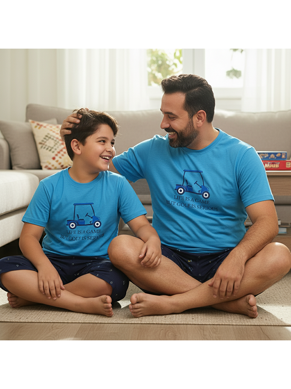 Mavi Erkek Kısa Kollu Pamuklu Şortlu Pijama Takım Bb2468-1