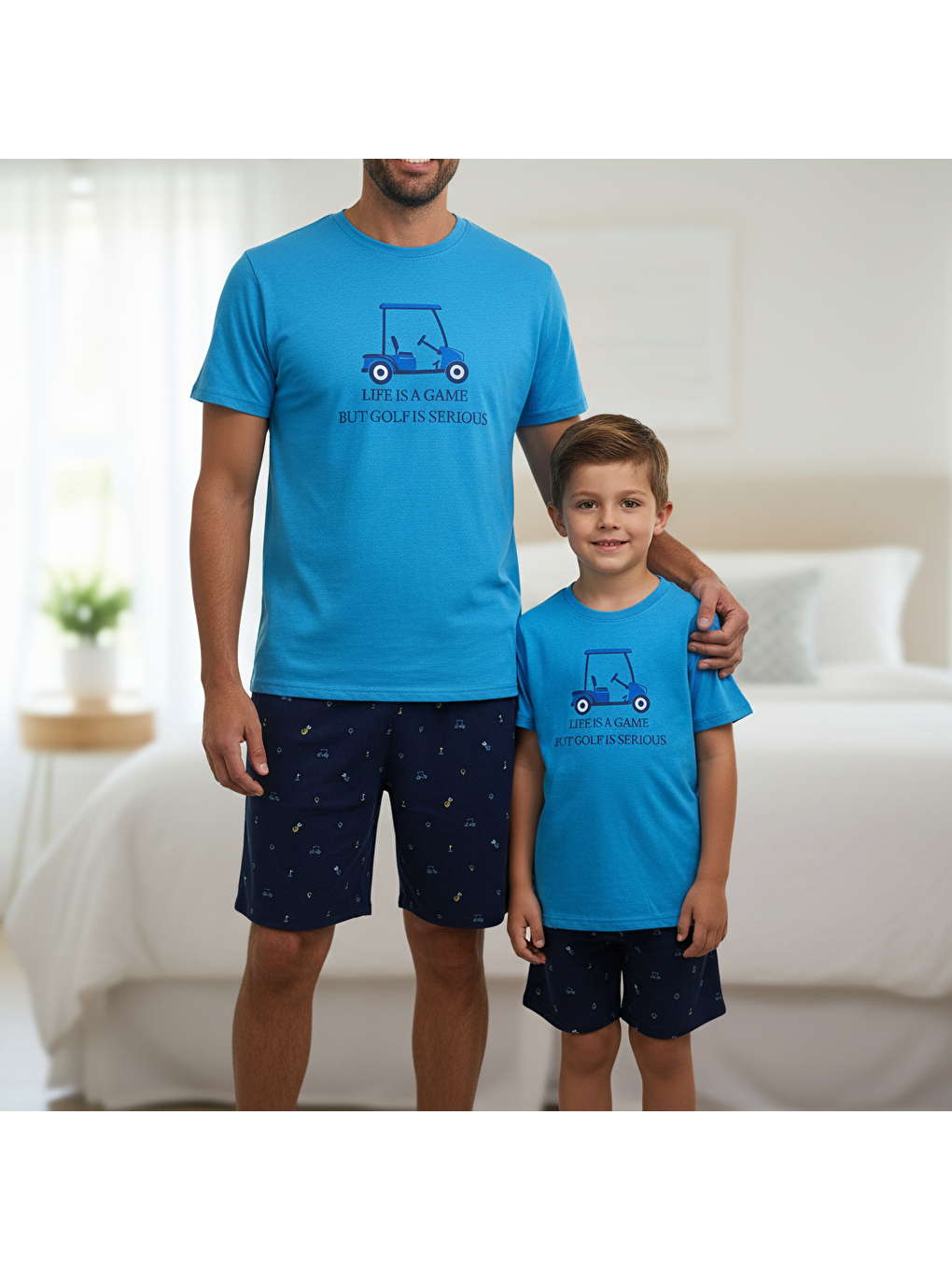 Mavi Erkek Kısa Kollu Pamuklu Şortlu Pijama Takım Bb2468-9