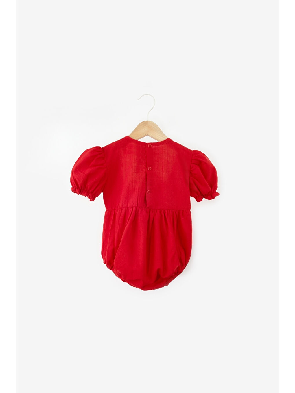 Kırmızı  Kısa Kollu Fisto Detaylı Fiyonklu Kız Bebek Romper  Tulum- Sarah-1