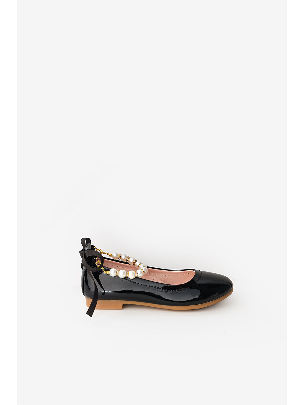 Siyah İncili Topuğu Fiyonklu Kız Çocuk Ayakkabı-1