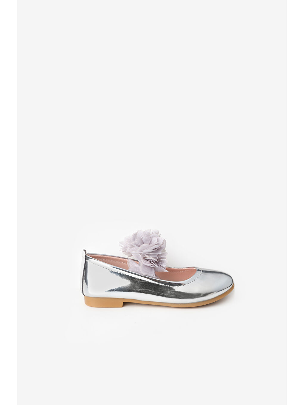 Gri Gümüş Tül Çiçekli Kız Çocuk Ayakkabı-1
