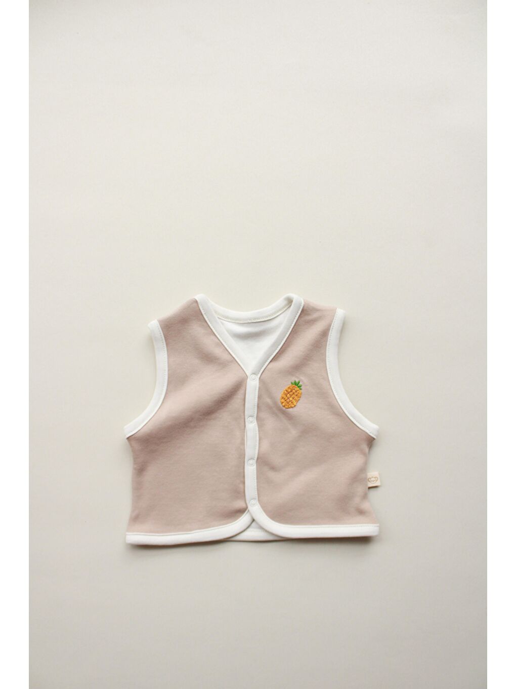 Bej Ananas Nakışlı Çift Taraflı Yelek