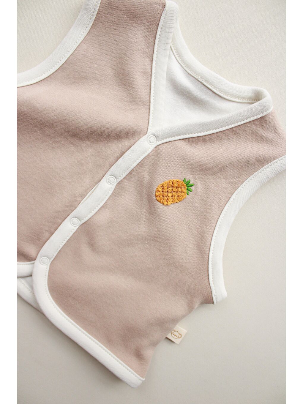 Bej Ananas Nakışlı Çift Taraflı Yelek-3