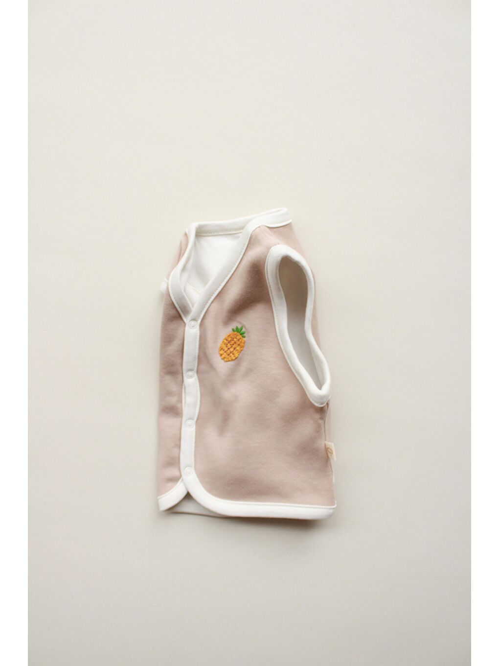 Bej Ananas Nakışlı Çift Taraflı Yelek-4