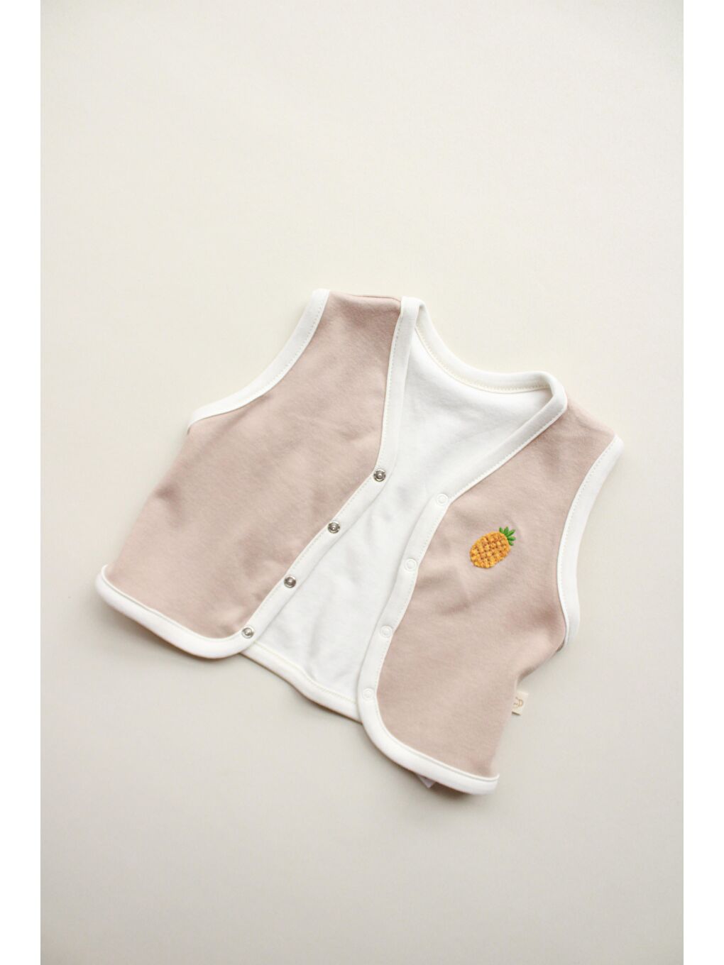 Bej Ananas Nakışlı Çift Taraflı Yelek-6