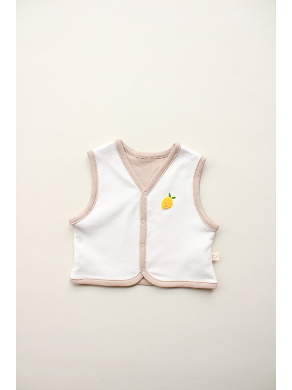 Ekru Limon Nakışlı Çift Taraflı Yelek
