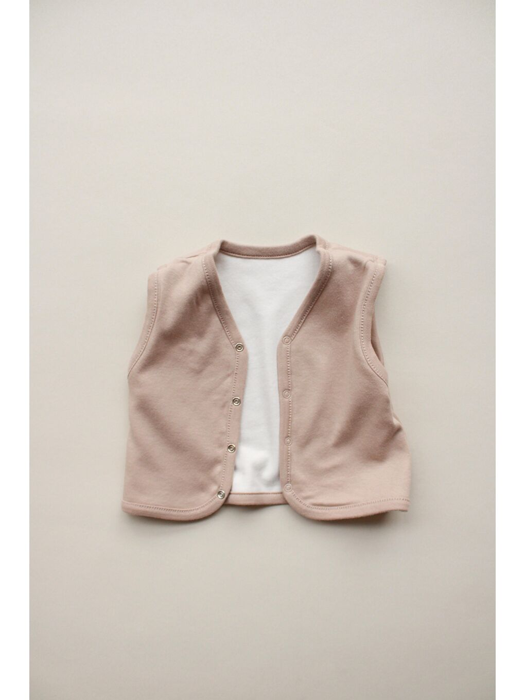 Ekru Limon Nakışlı Çift Taraflı Yelek-1