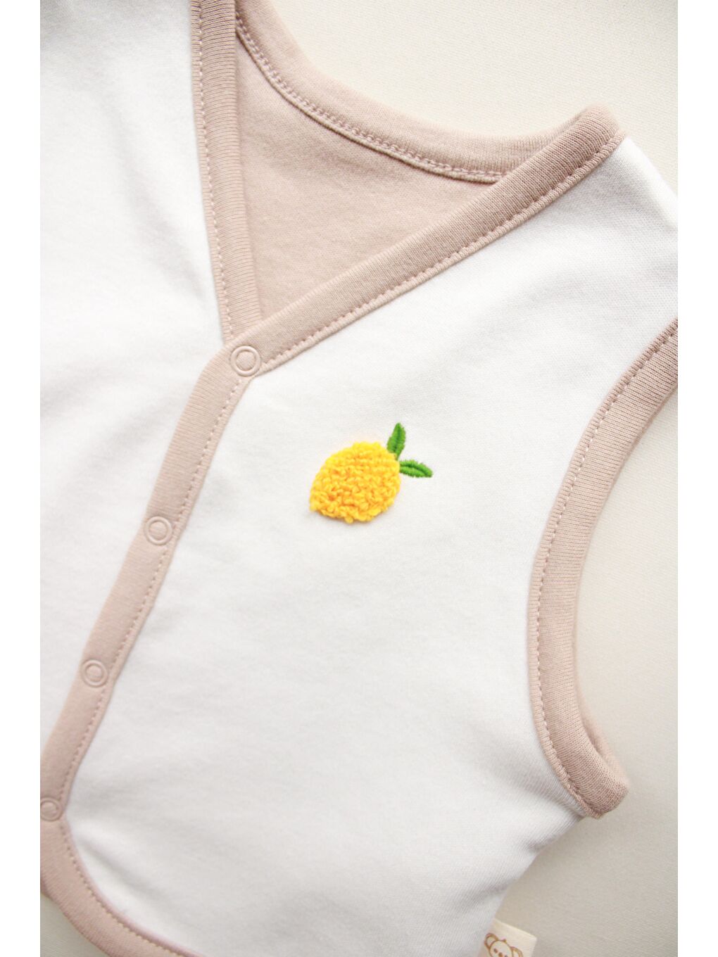 Ekru Limon Nakışlı Çift Taraflı Yelek-3