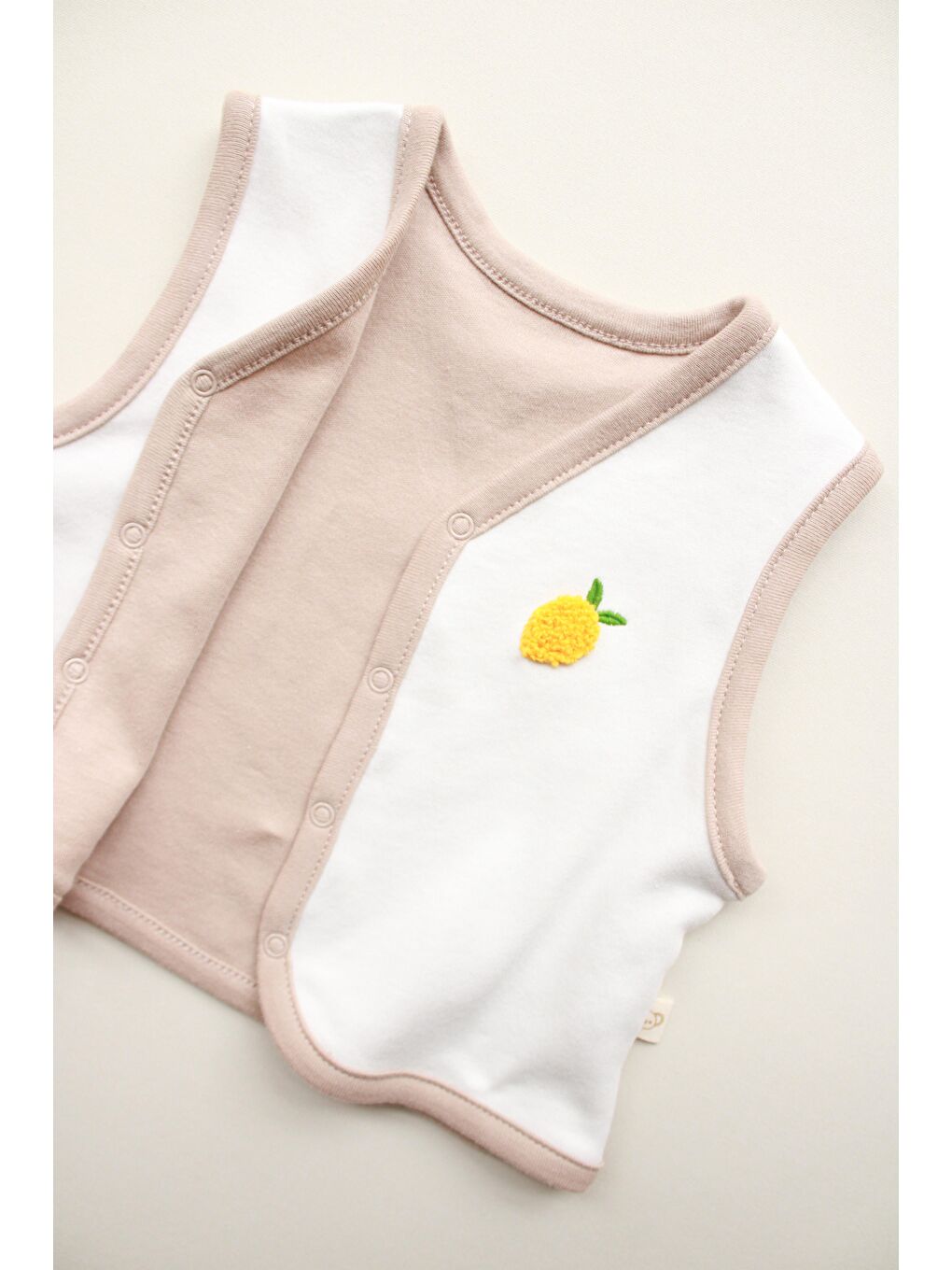 Ekru Limon Nakışlı Çift Taraflı Yelek-4