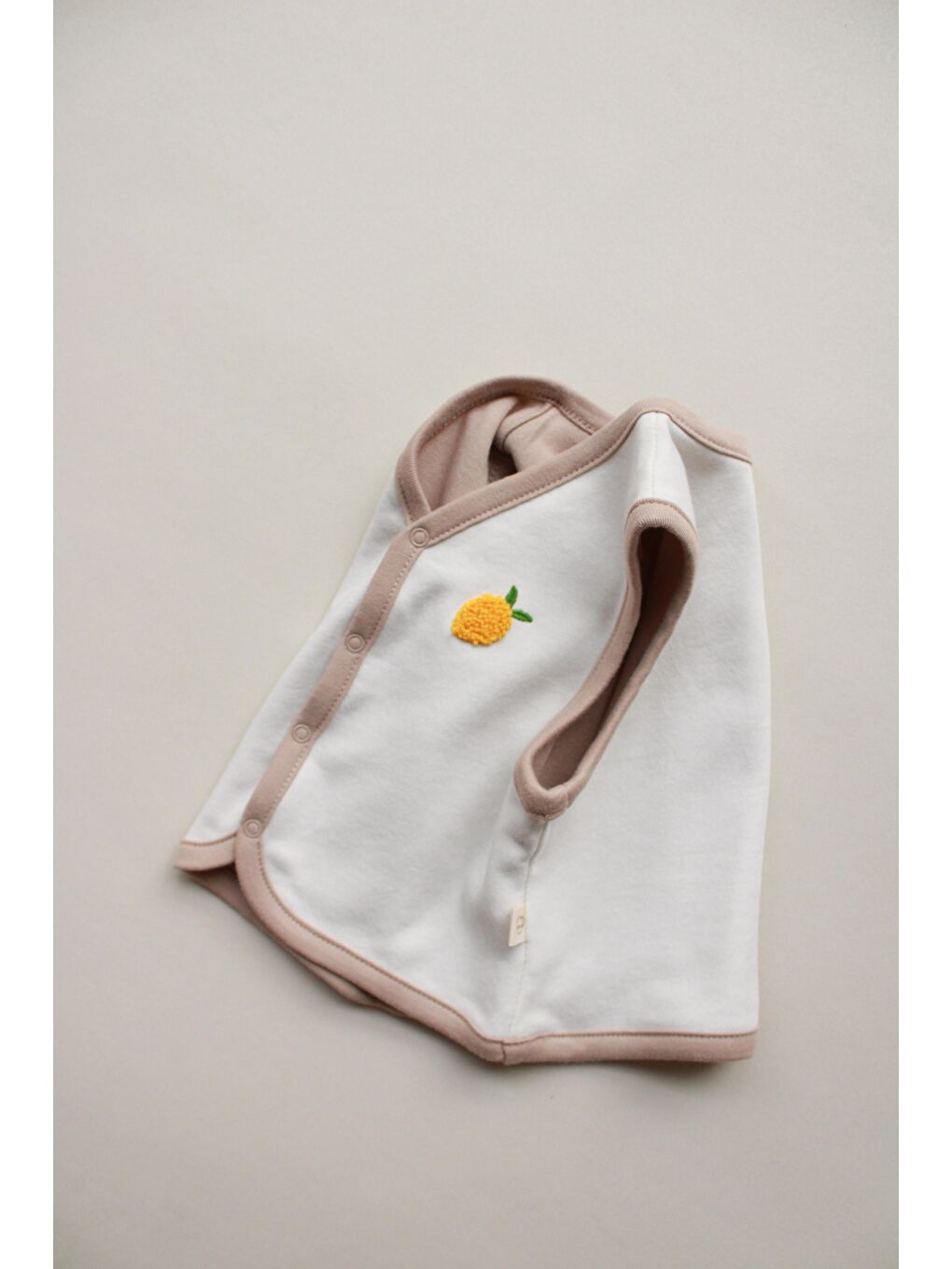 Ekru Limon Nakışlı Çift Taraflı Yelek-5